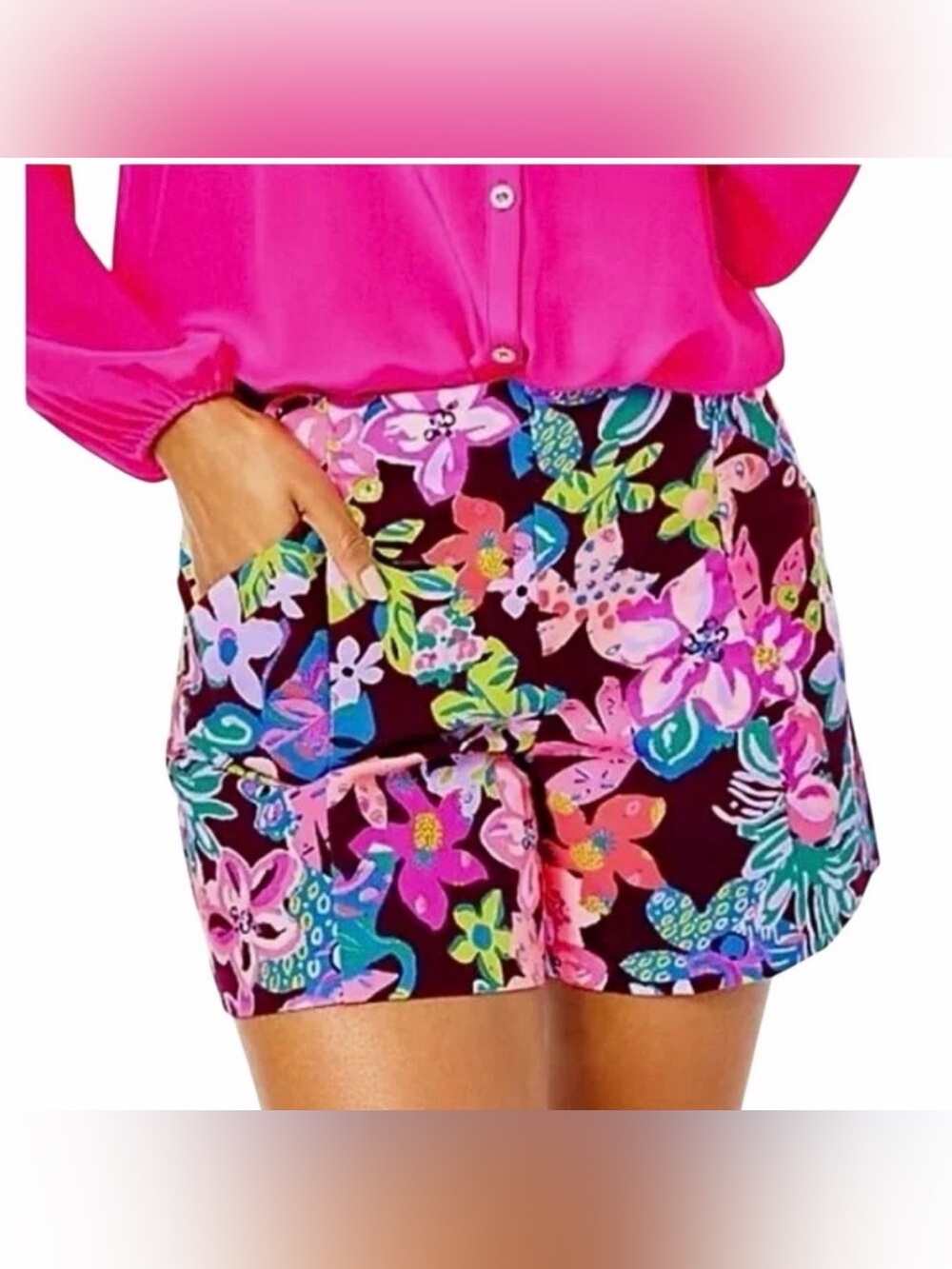 Lilly Pulitzer Arabeth Stretch Shorts Cherry Ganache Bohemian Garden Size 12